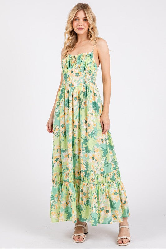 Floral Smocked Back Ruffled Hem Maxi Cami Dress