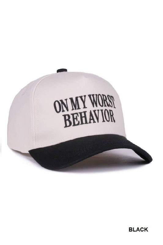 .On My Worst Behavior Two Tone Canvas Cotton Cap SI-28817: LEOPARD-189428 / OS