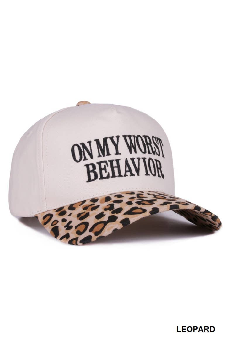 .On My Worst Behavior Two Tone Canvas Cotton Cap SI-28817: LEOPARD-189428 / OS