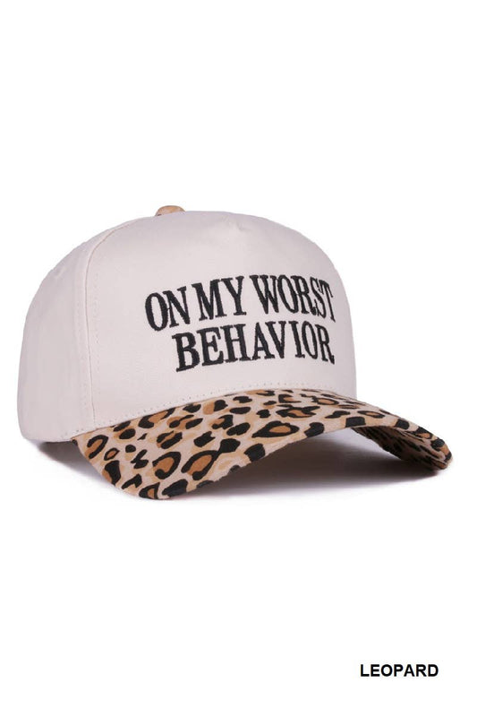 .On My Worst Behavior Two Tone Canvas Cotton Cap SI-28817: LEOPARD-189428 / OS
