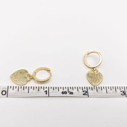 "Fuck off" Heart-shaped Gold Plated Huggie Earrings: Silver