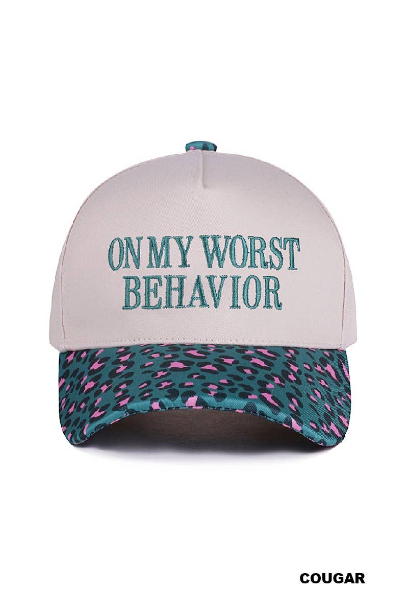 .On My Worst Behavior Two Tone Canvas Cotton Cap SI-28817: LEOPARD-189428 / OS