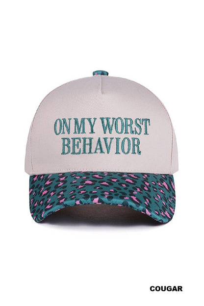 .On My Worst Behavior Two Tone Canvas Cotton Cap SI-28817: LEOPARD-189428 / OS
