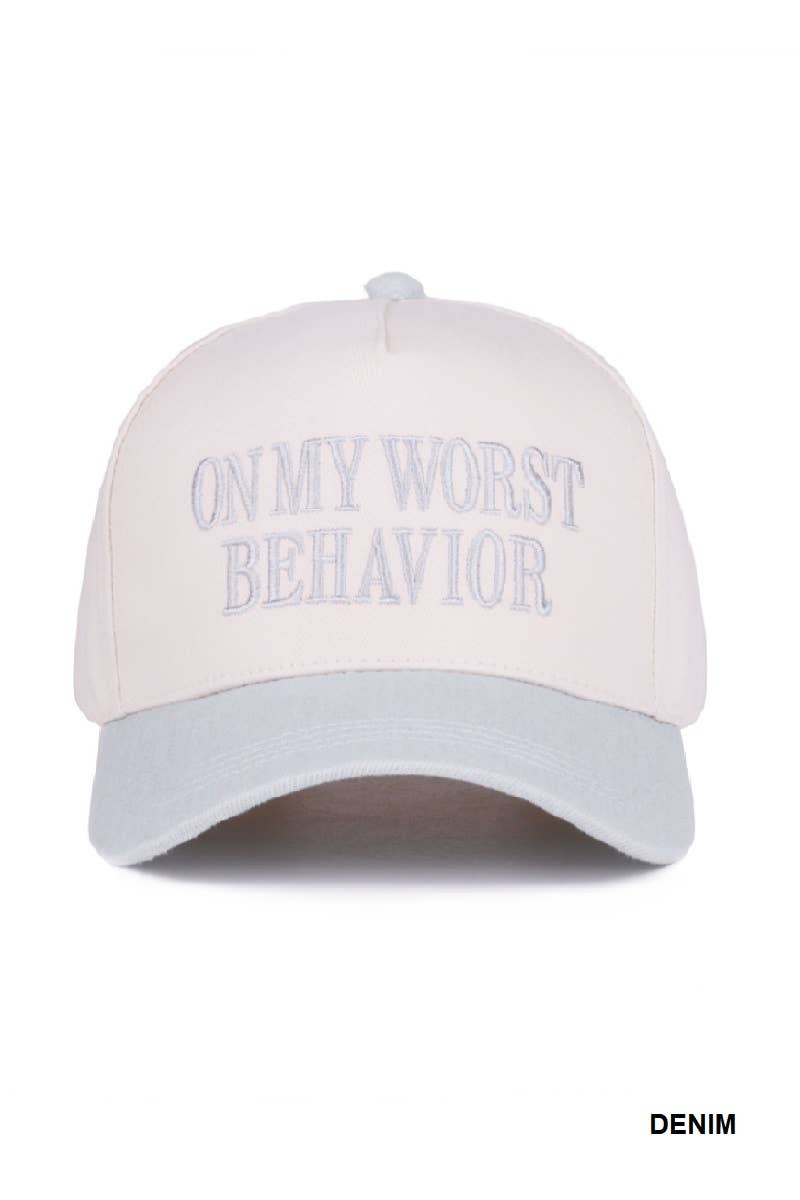 .On My Worst Behavior Two Tone Canvas Cotton Cap SI-28817: LEOPARD-189428 / OS