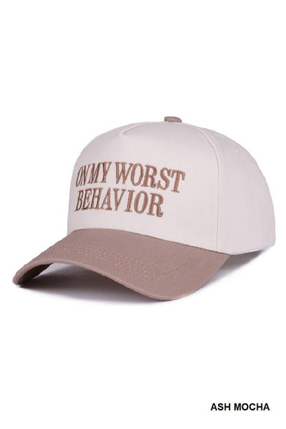 .On My Worst Behavior Two Tone Canvas Cotton Cap SI-28817: LEOPARD-189428 / OS